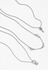 3 Piece Silver Lock and Key Necklace Set, , small