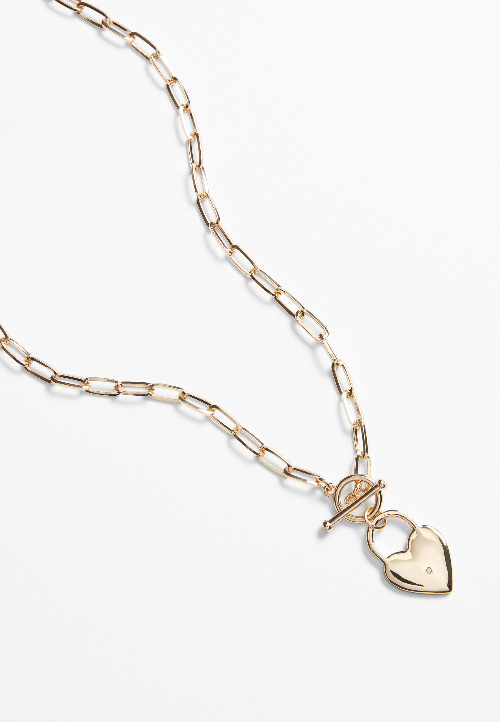 Gold Chunky Chain Heart Lock Necklace maurices