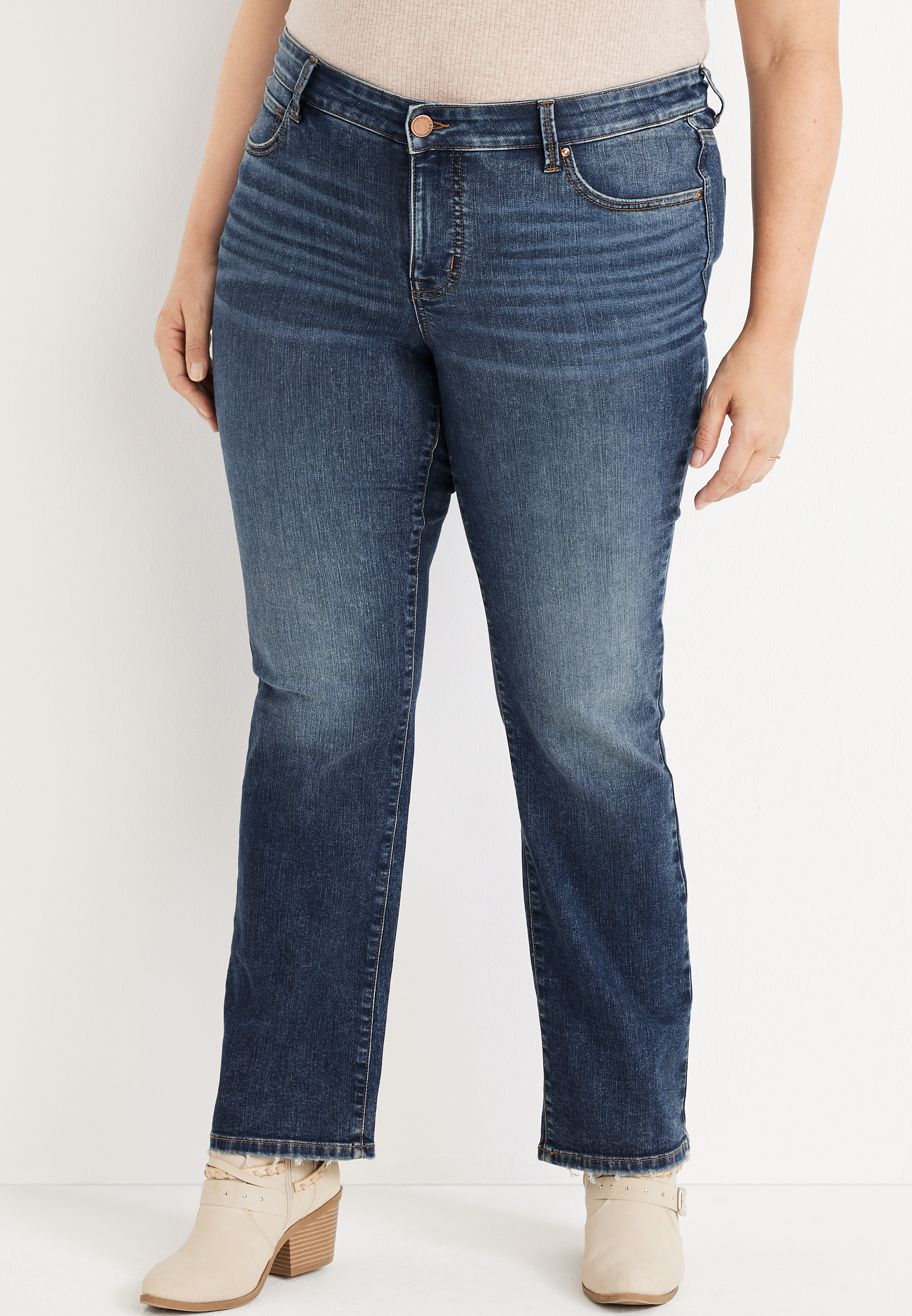 Plus Size m jeans by maurices™ Cool Comfort Crossover Pull On High Rise  Barely Boot Jean