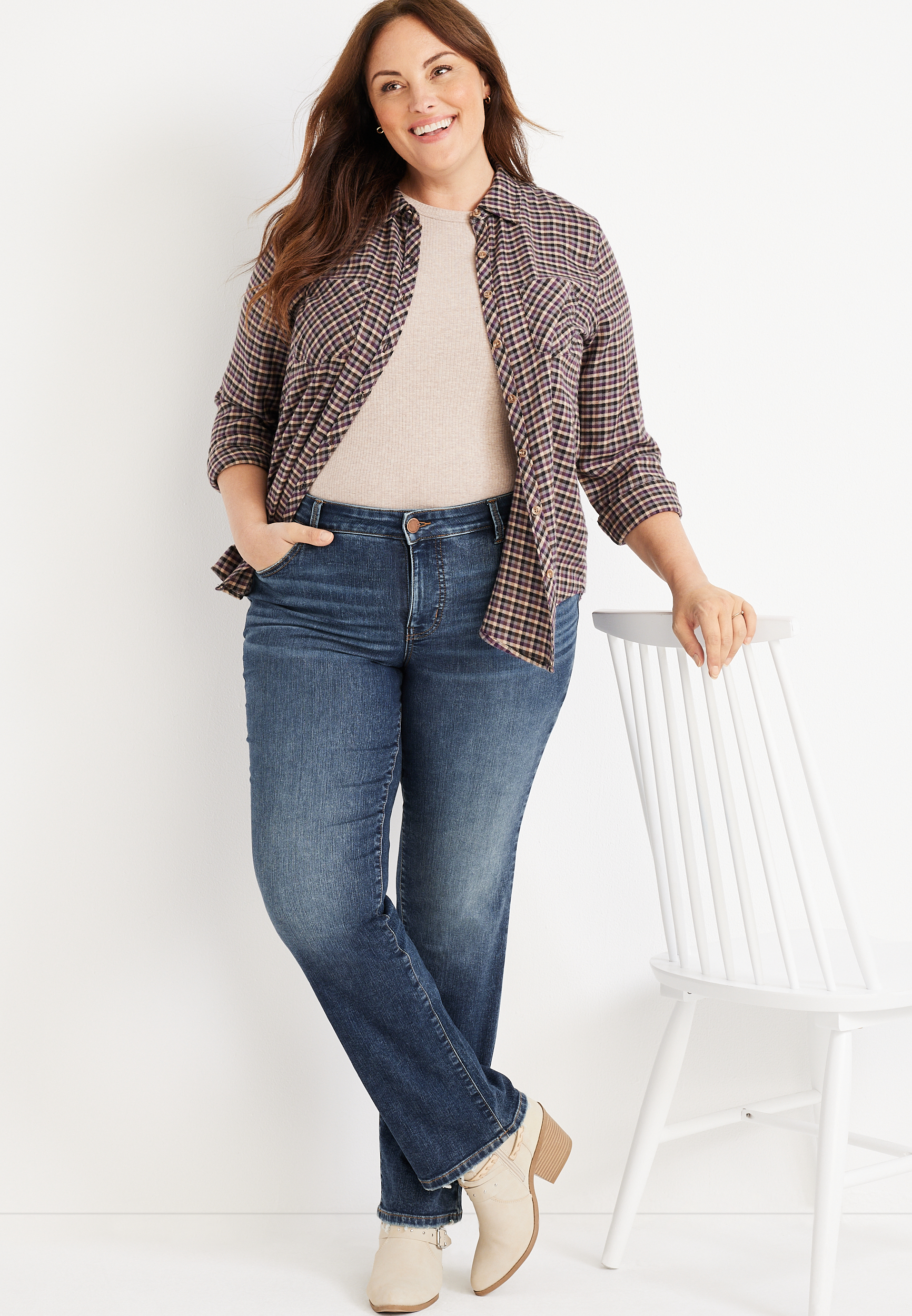 Plus Size Everflex&trade; Slim Boot Mid Rise Jean, C258, large