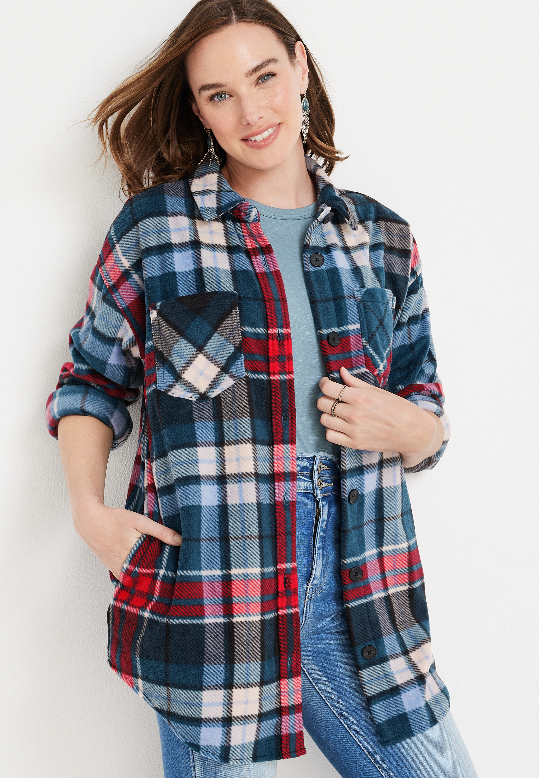 Wilder Plaid Fleece Shacket | maurices