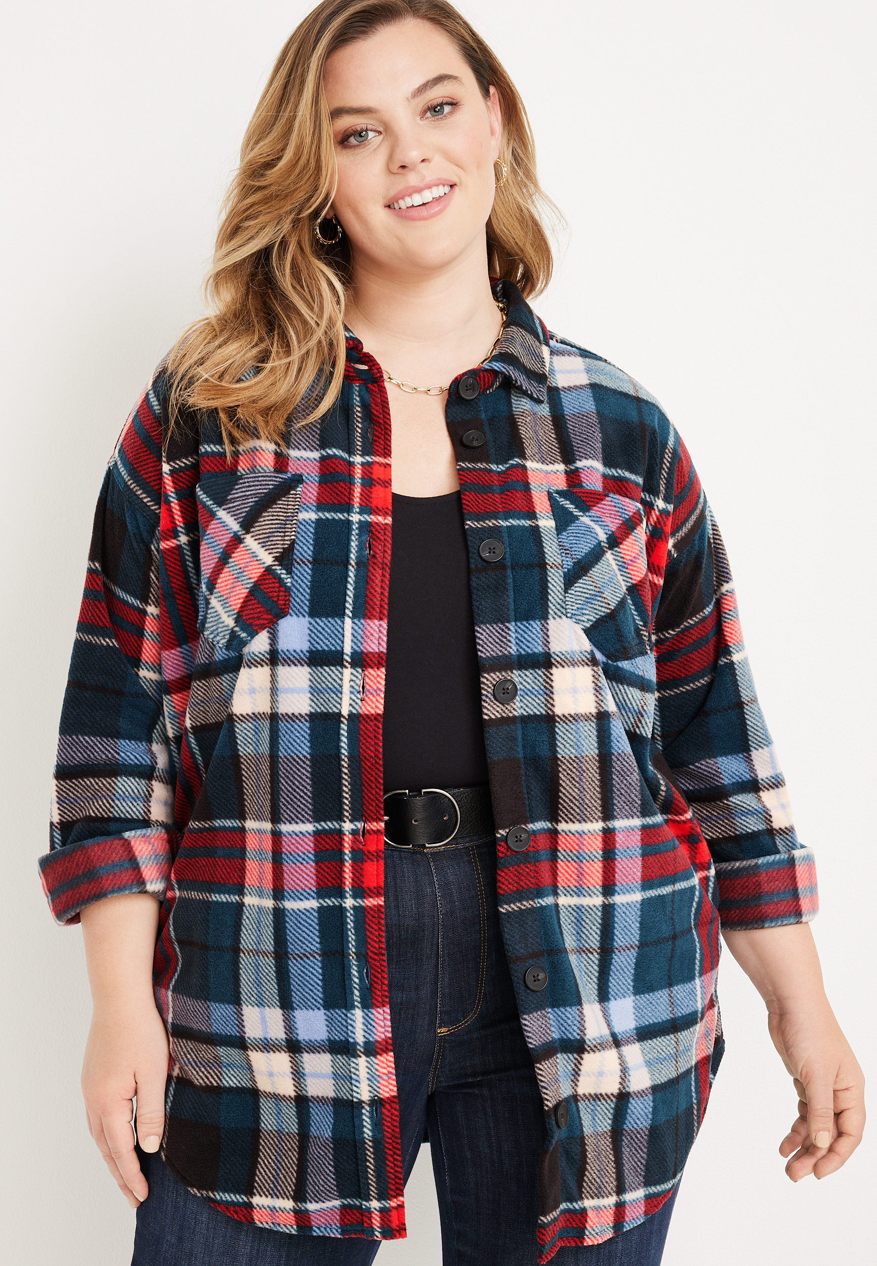 Plus Size Wilder Plaid Fleece Shacket | maurices