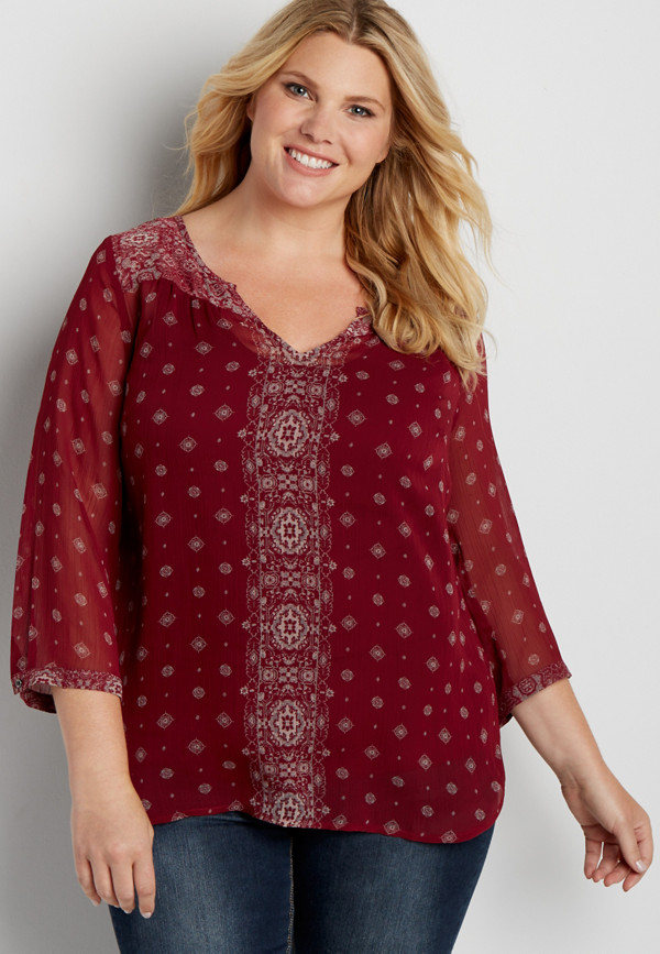 the perfect plus size patterned blouse in rose petal red | maurices