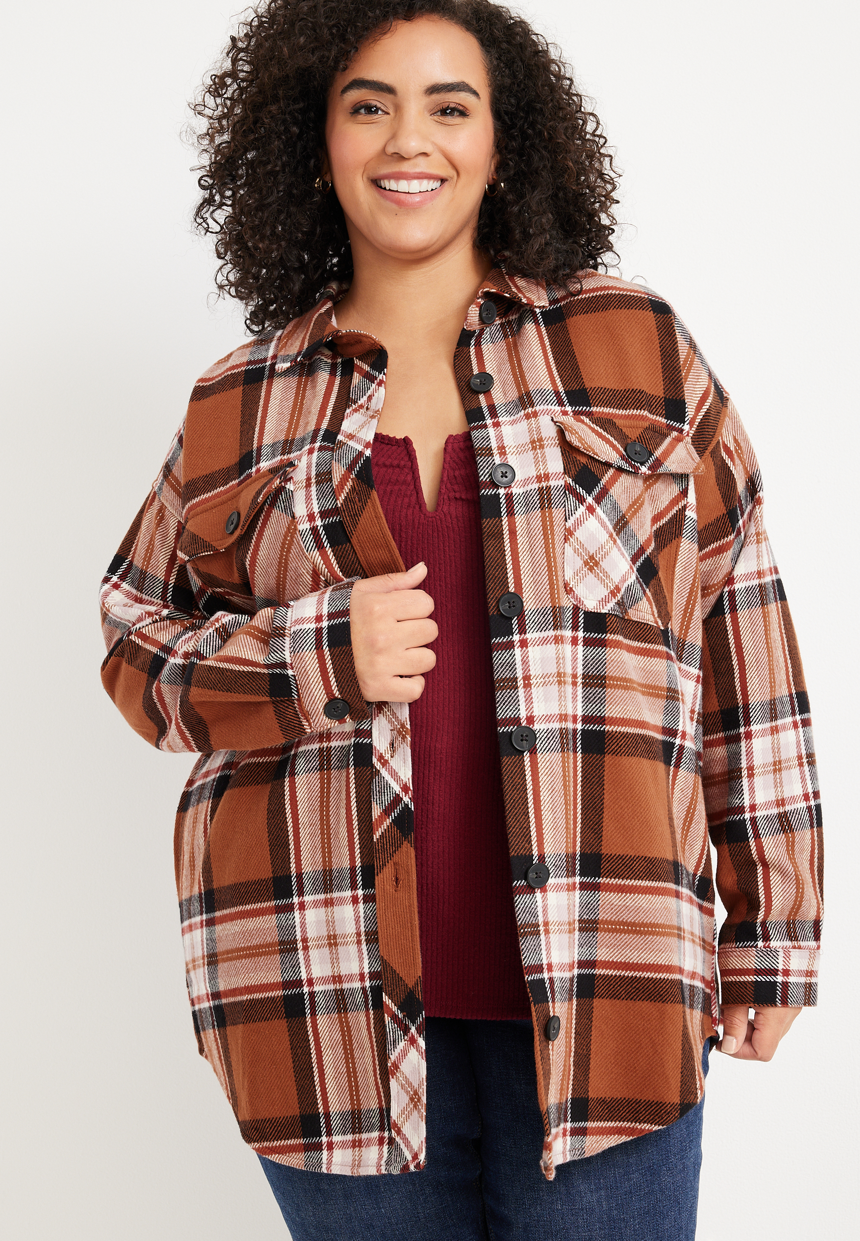 Plus Size Twill Plaid Shacket | maurices