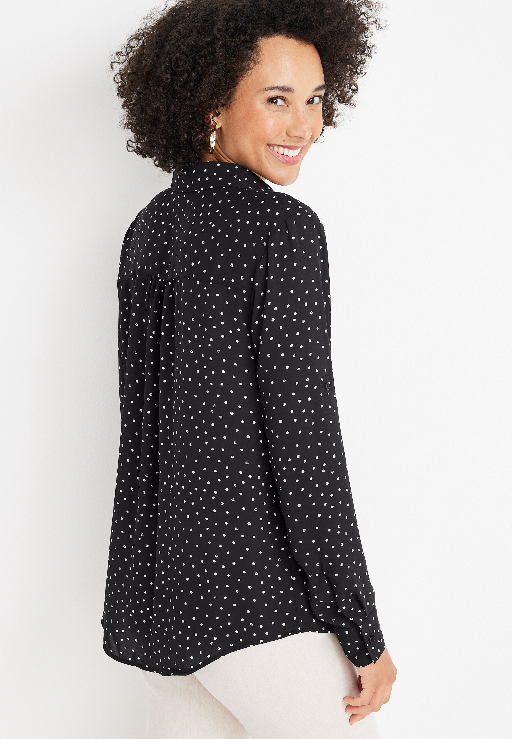 Winona Polk Dot Button Down Blouse, C1756, large