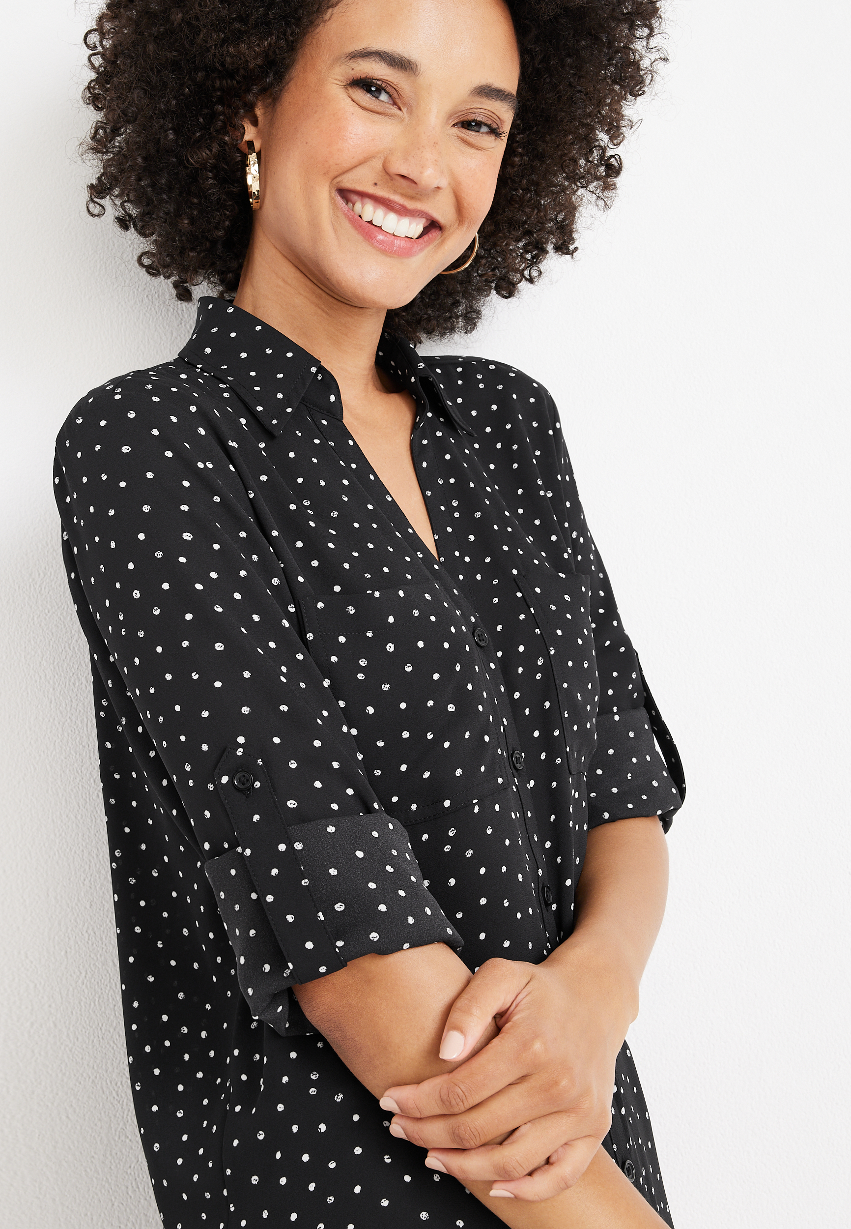 polka dot button down blouse