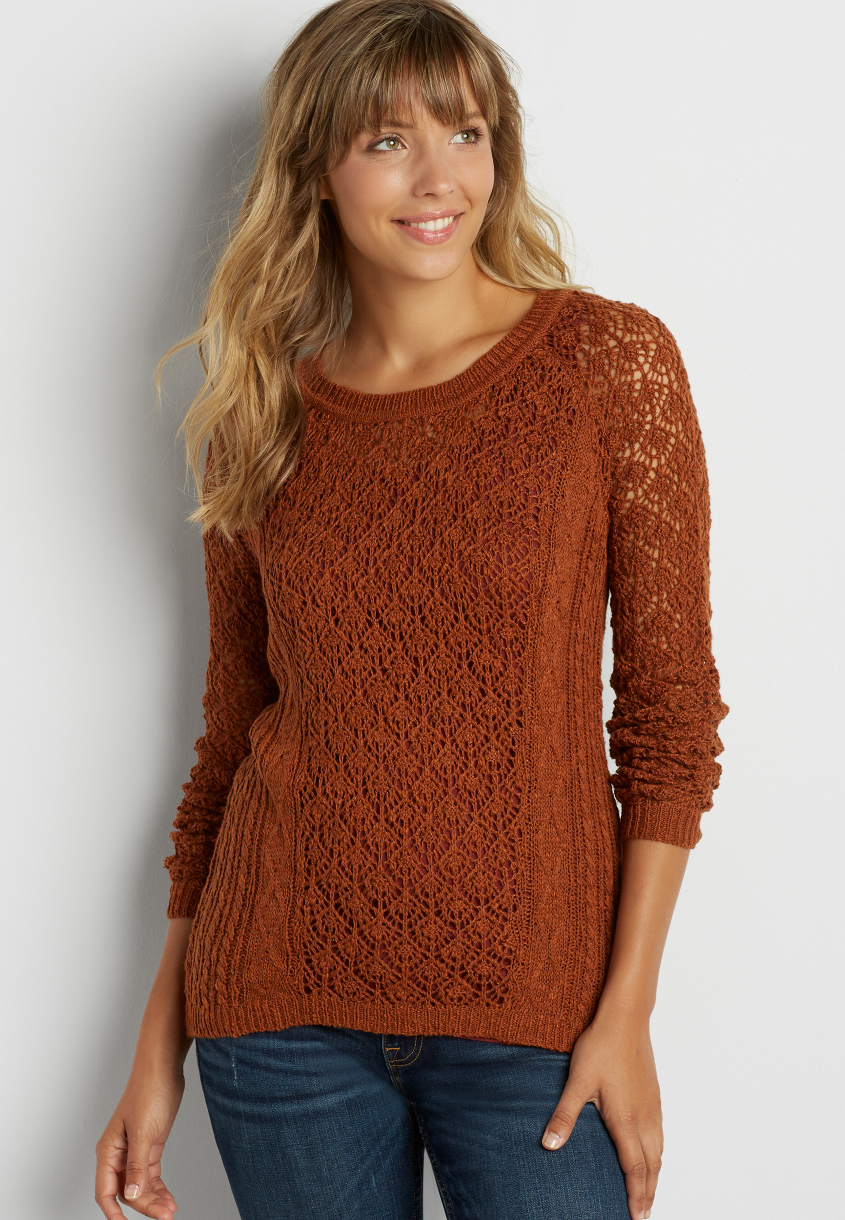 pullover sweater with open stitching | maurices