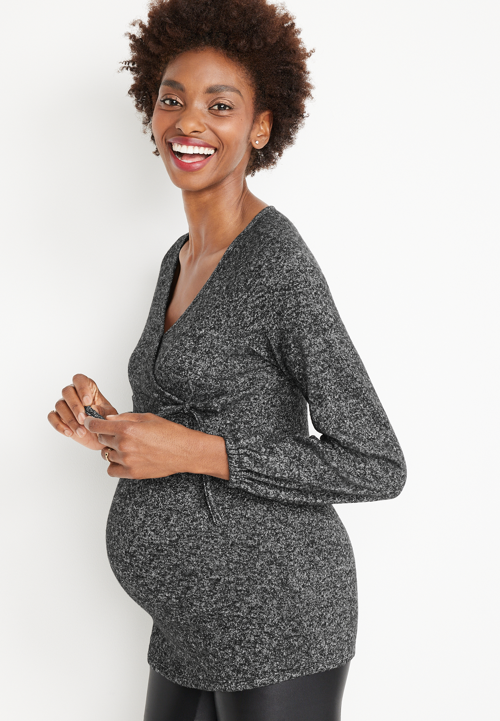 Shimmer Faux Wrap Front Maternity Top | maurices
