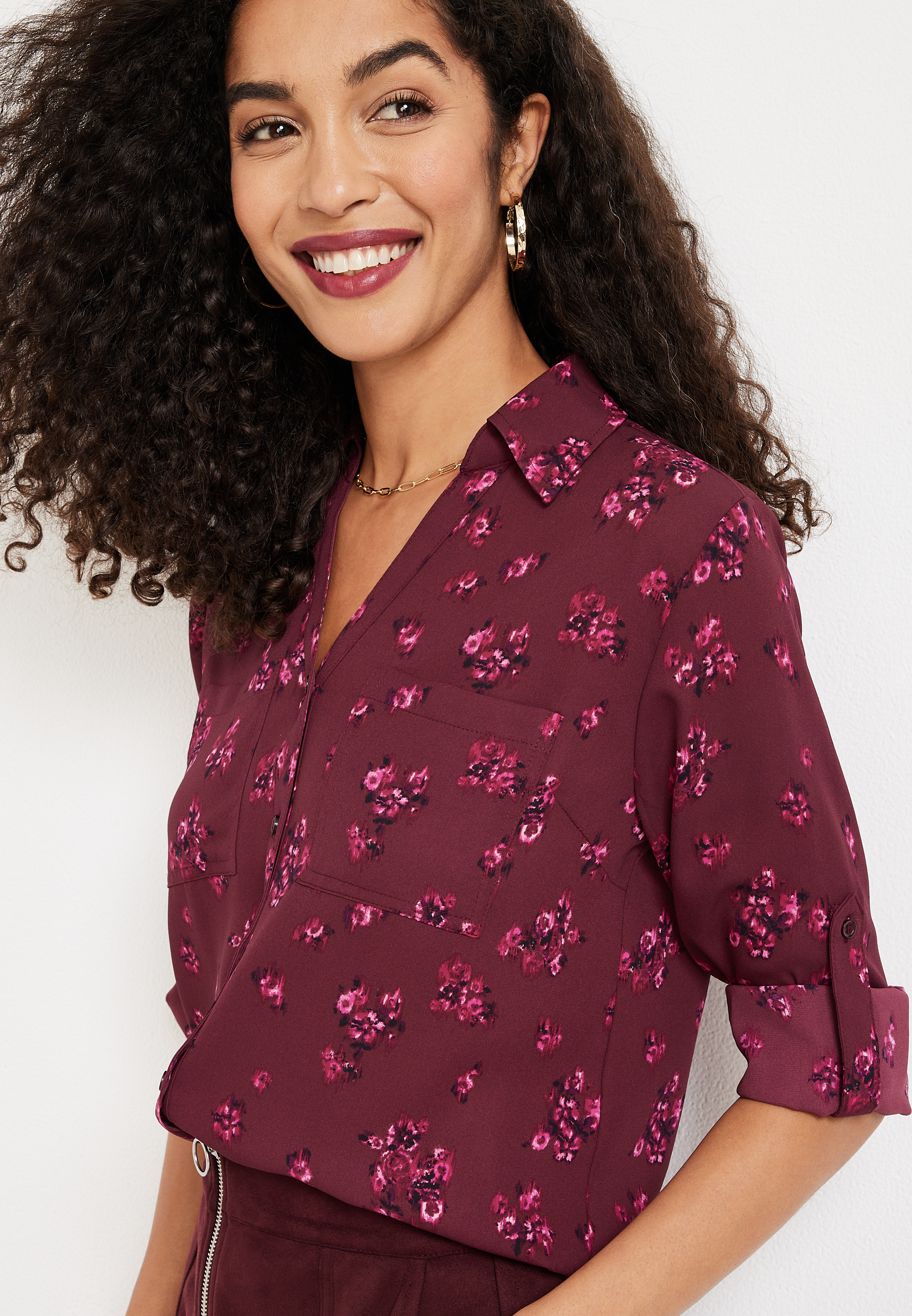 Winona Floral Button Down Blouse, C3058, large