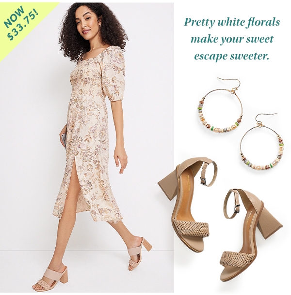 Now $33.75! Pretty white florals make your sweet escape sweeter.
