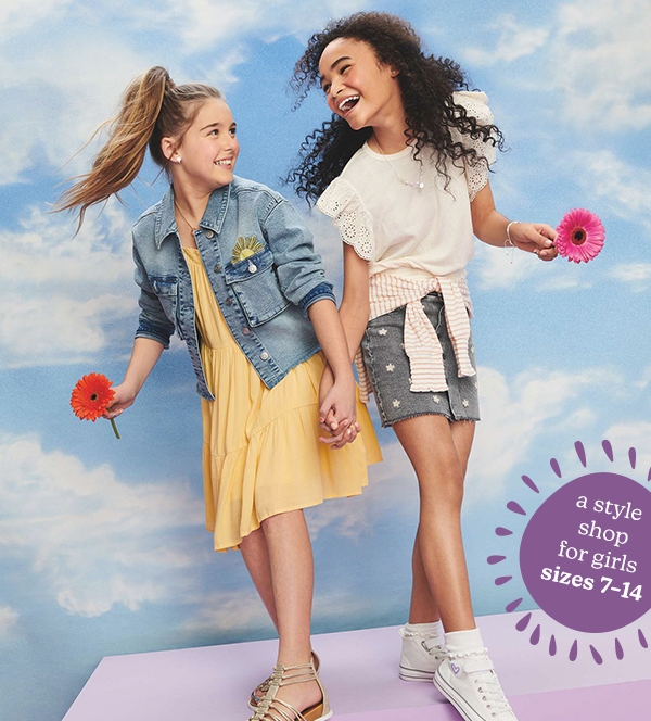 Models wearing evsie clothing. A style shop for girls size 7-14.