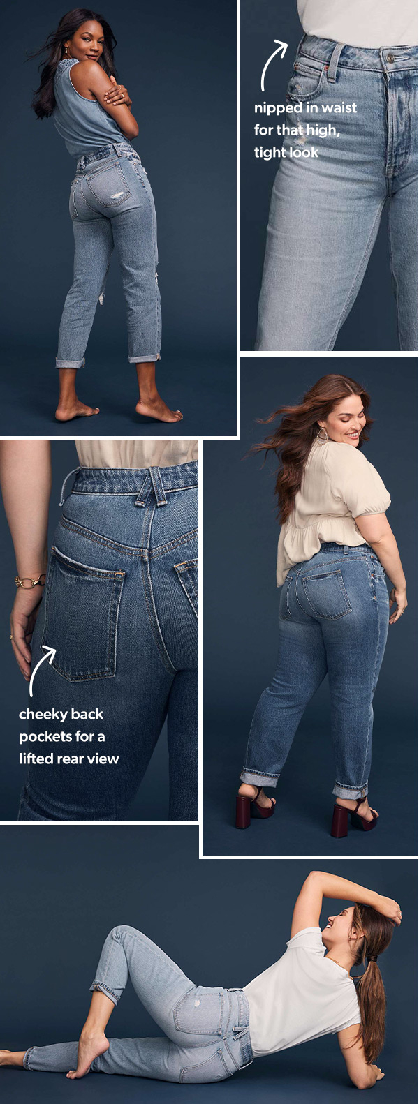 Nipped in waist for that high, tight look. Cheeky back pockets for a lifted rear view. Models wearing maurices clothing.
