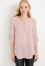 Geneva Polka Dot Zipper Neck Tunic Blouse, C3163, small
