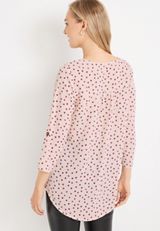Geneva Polka Dot Zipper Neck Tunic Blouse, C3163, small