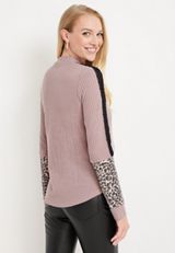 Waffle Knit Animal Print Long Sleeve Tee, , small