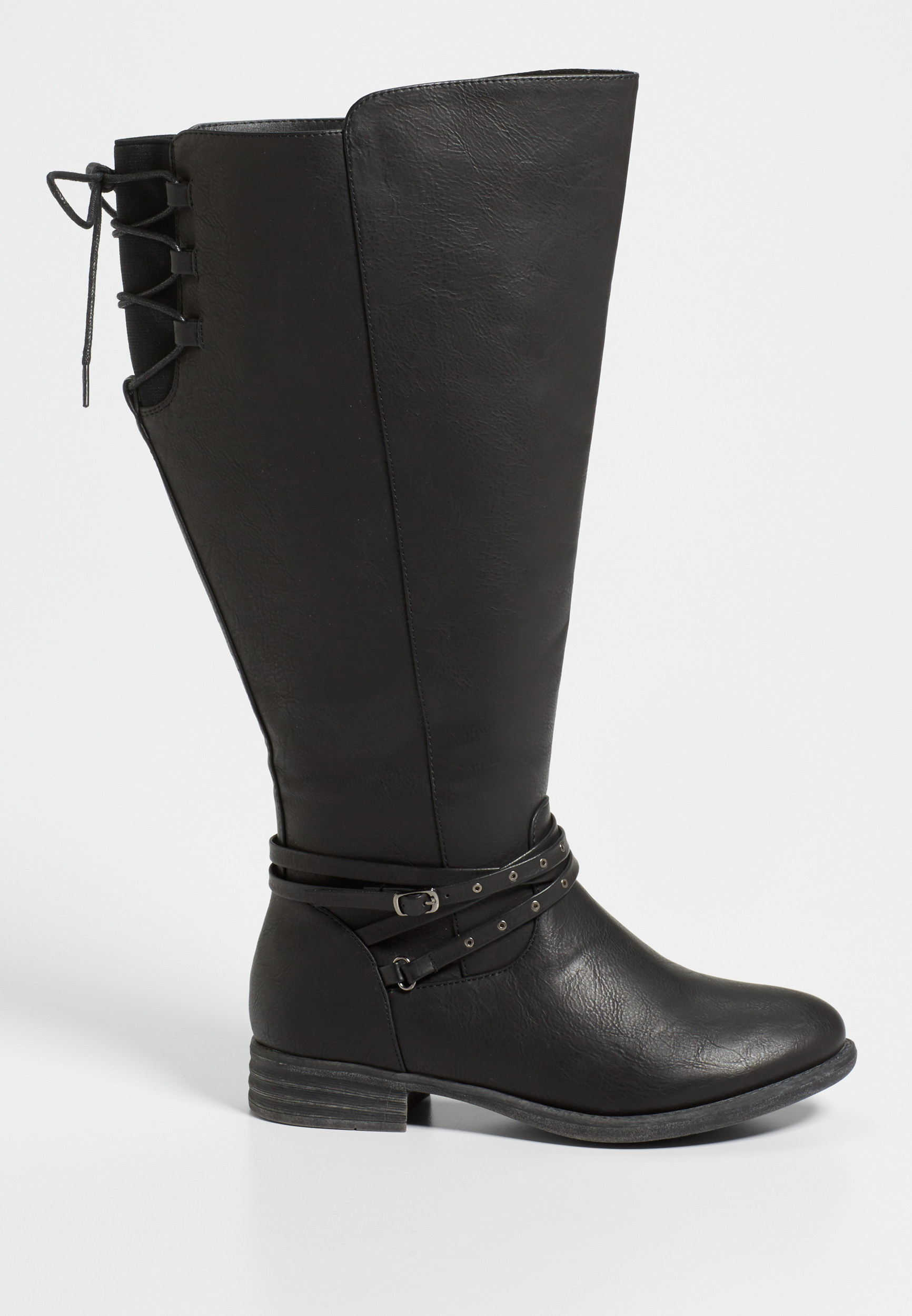 Shauna extra wide calf boot with lace up detail in black | maurices