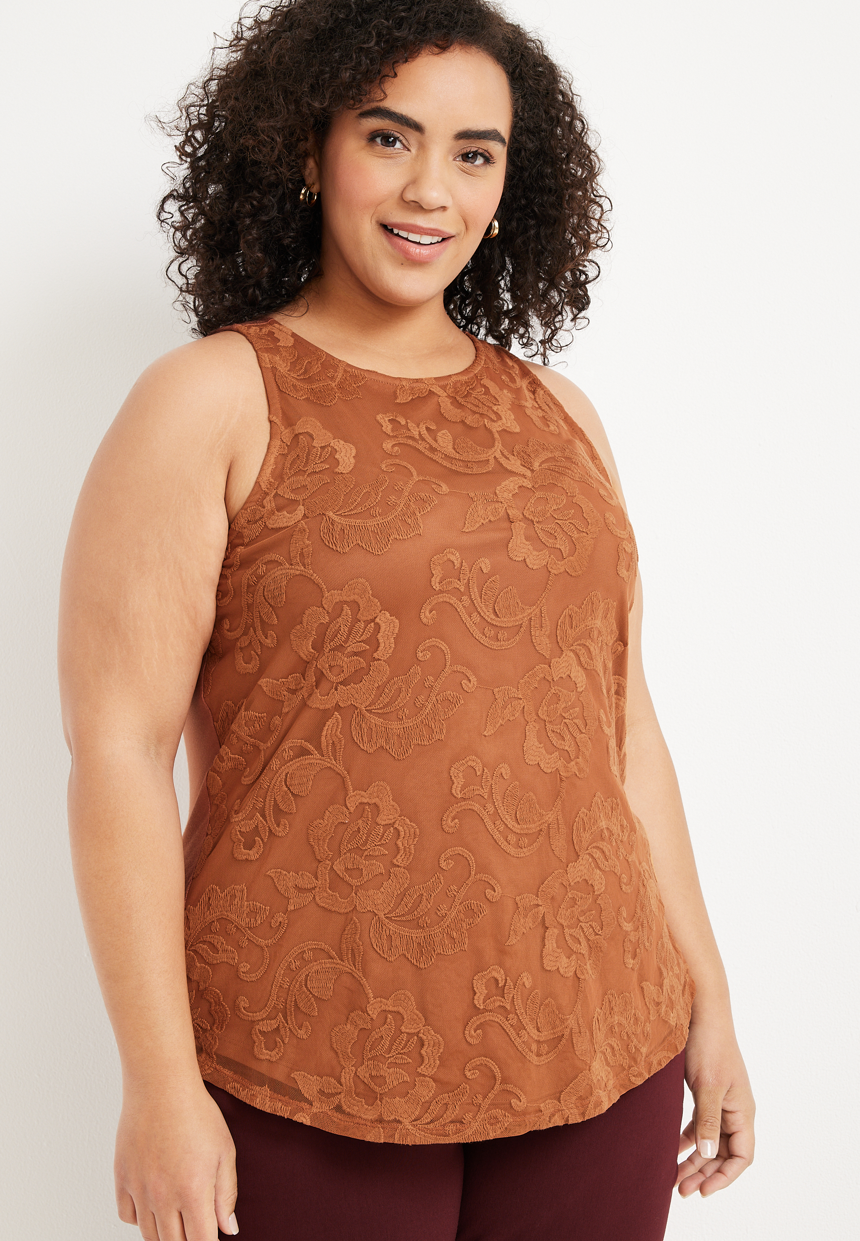 Plus Size Lace High Neck Tank Top