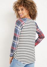 Striped Front Knot Button Mixer Tee, C3986, small
