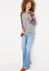 Striped Front Knot Button Mixer Tee, C3986, small