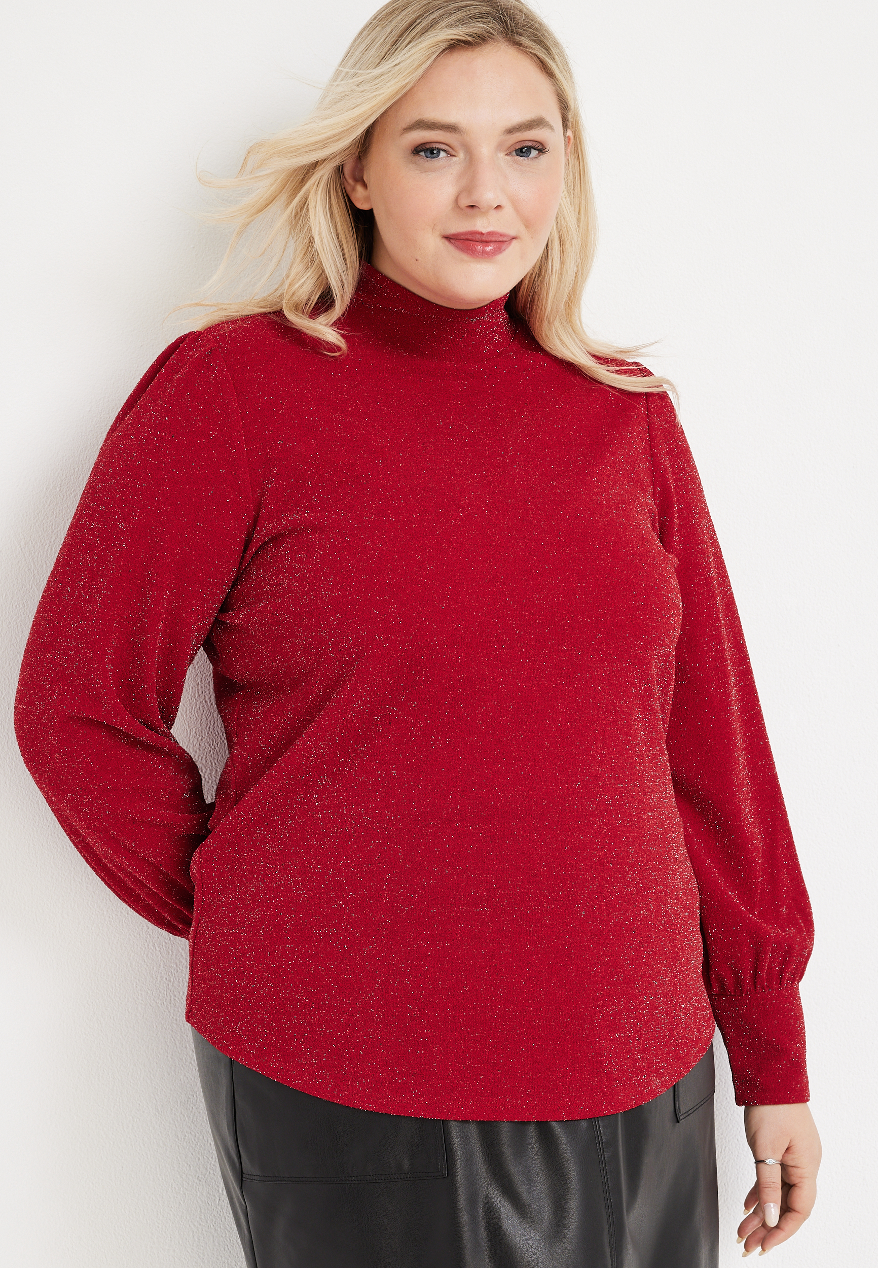 Plus Size Sparkle Mock Neck Blouse | maurices