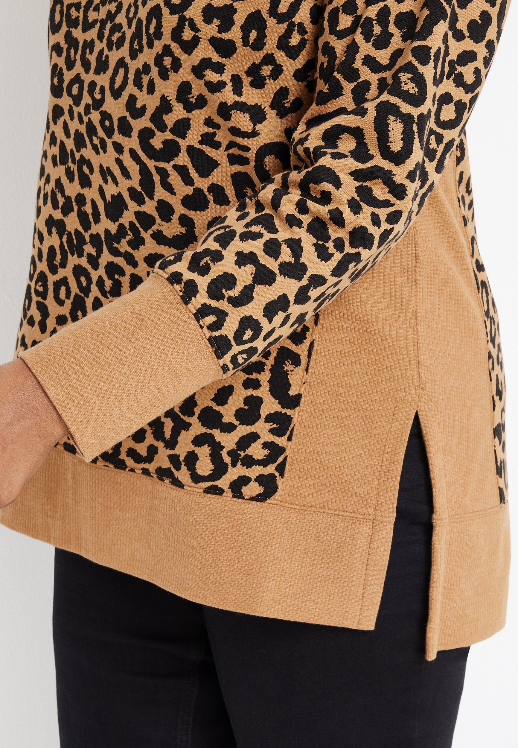 Plus Size Willowsoft Leopard Print Crew Neck Fleece Sweatshirt, C5330, large