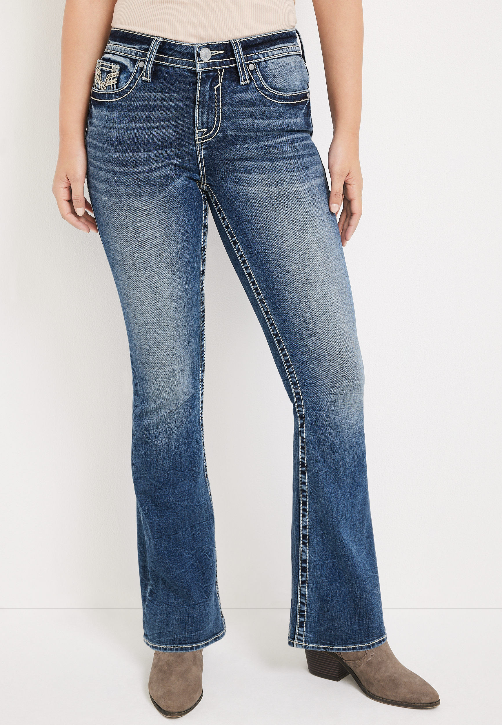 Vigoss&reg; Flare Mid Rise Floral Pocket Jean, C258, large