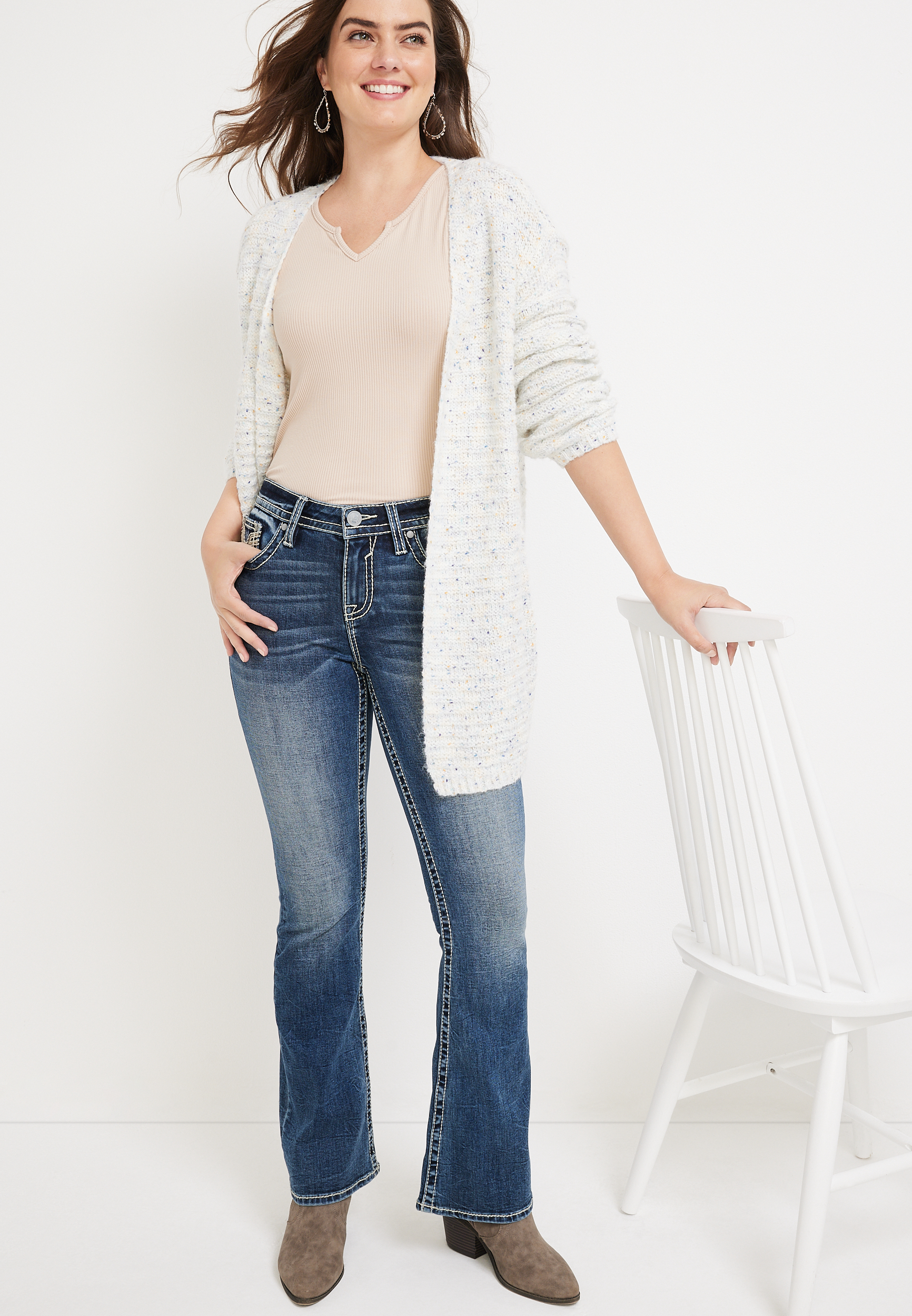 Vigoss&reg; Flare Mid Rise Floral Pocket Jean, C258, large