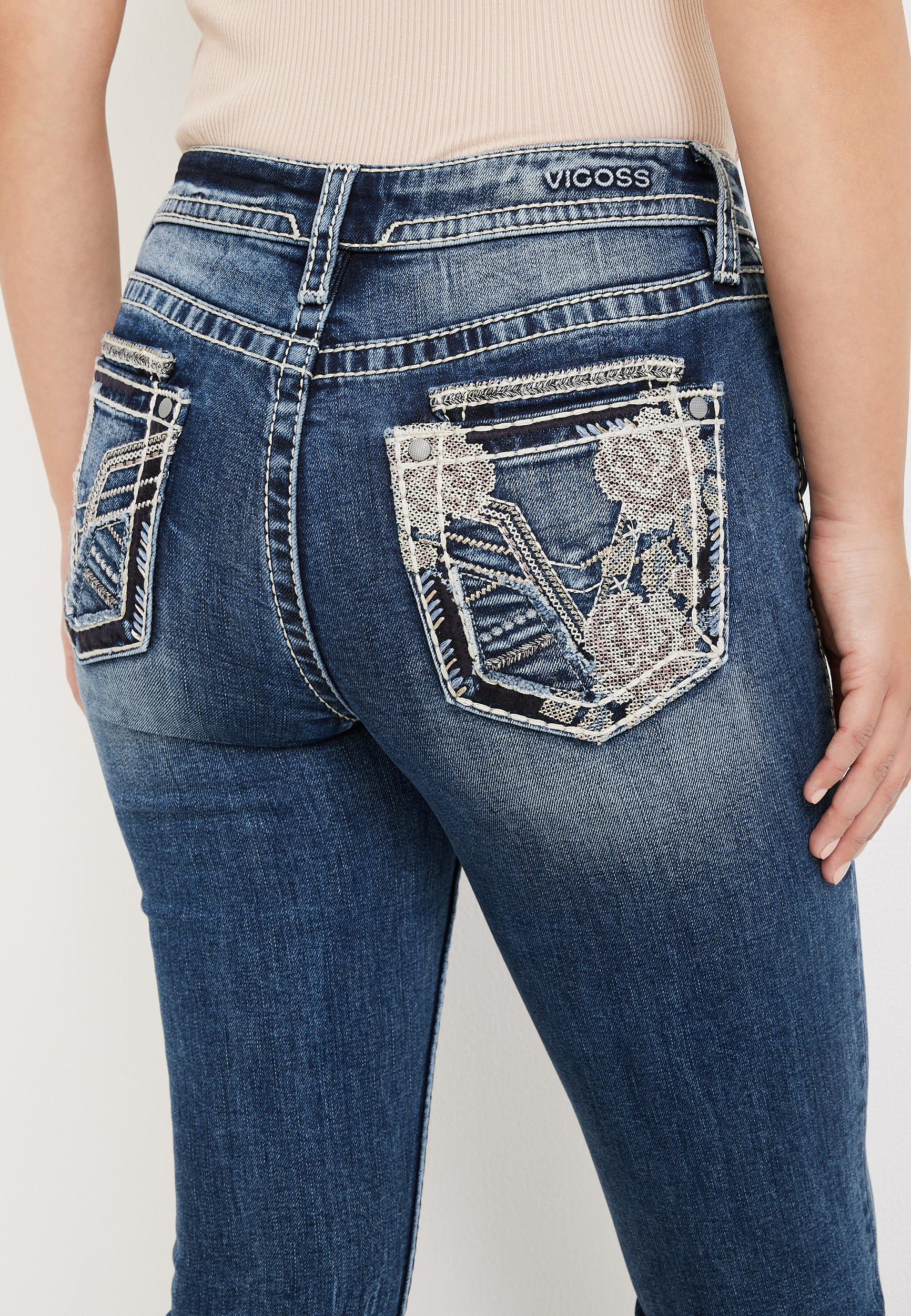 Vigoss&reg; Flare Mid Rise Floral Pocket Jean, C258, large