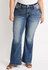 Plus Size Vigoss&reg; Flare Mid Rise Floral Pocket Jean, DARK SANDBLAST, small