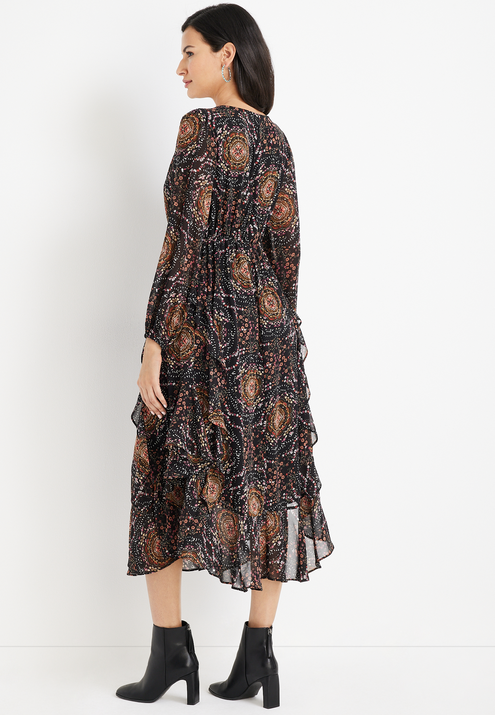 Printed Flounce Midi Dress, C1756, large