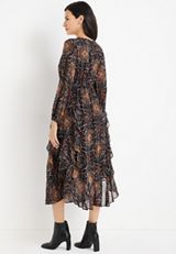 Printed Flounce Midi Dress, C1756, small