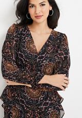 Printed Flounce Midi Dress, C1756, small