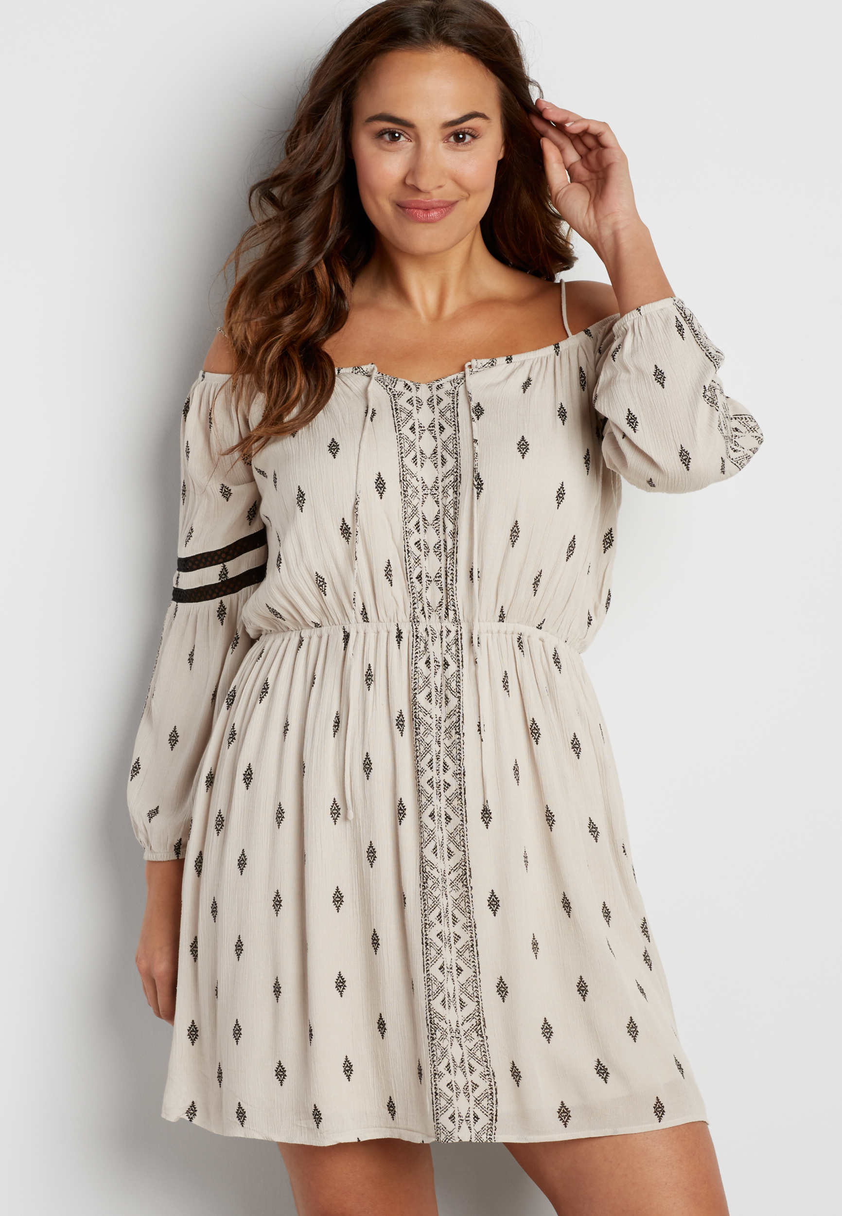 plus size cold shoulder peasant dress in ethnic print maurices