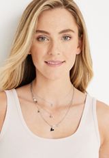 Silver Heart Layered Necklace, , small