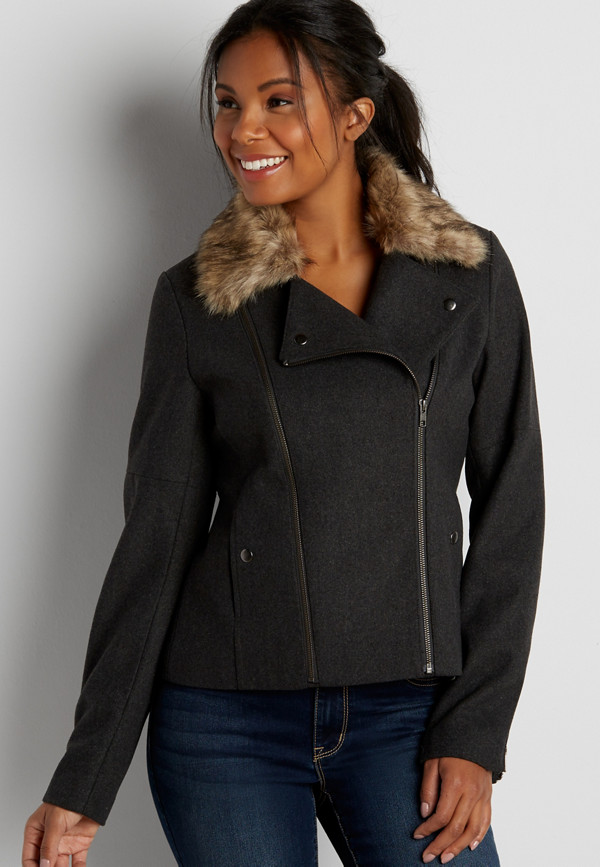 moto jacket with faux fur collar maurices