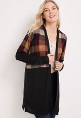 Plaid Colorblock Mixer Cardigan, BLACK COMBO, small