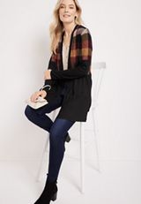 Plaid Colorblock Mixer Cardigan, BLACK COMBO, small