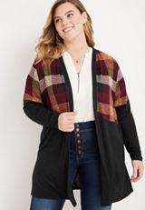 Plus Size Plaid Colorblock Mixer Cardigan, C1756, small