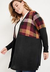 Plus Size Plaid Colorblock Mixer Cardigan, C1756, small