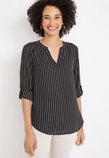 Atwood Striped 3/4 Sleeve Popover Blouse, BLACK COMBO, small