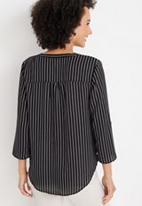 Atwood Striped 3/4 Sleeve Popover Blouse, BLACK COMBO, small