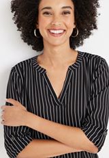 Atwood Striped 3/4 Sleeve Popover Blouse, BLACK COMBO, small