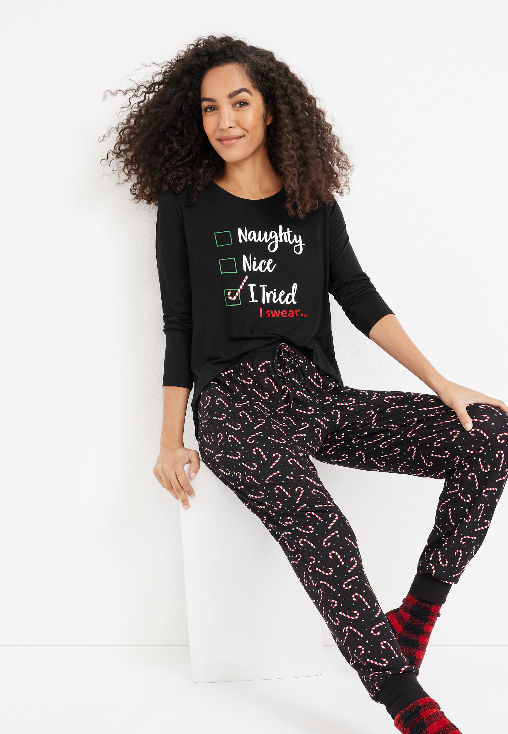 Holiday Graphic Tee And Jogger Pajama Set, BLACK COMBO, large