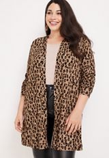 Plus Size Leopard Cardigan, HEATHERED COCOA, small