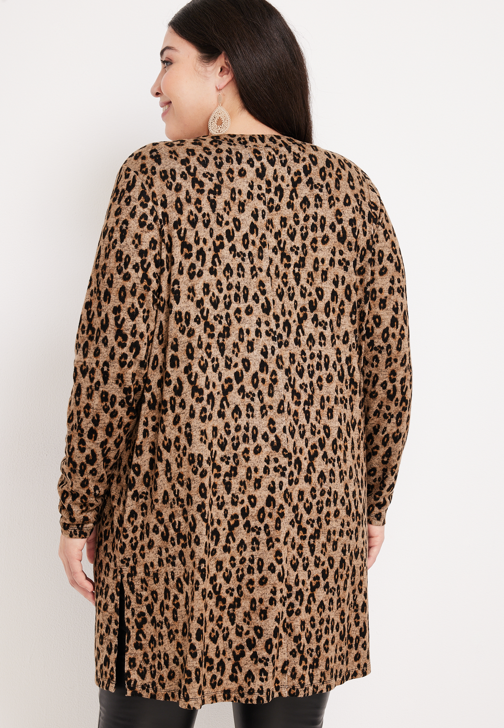 Plus Size Leopard Cardigan, HEATHERED COCOA, large