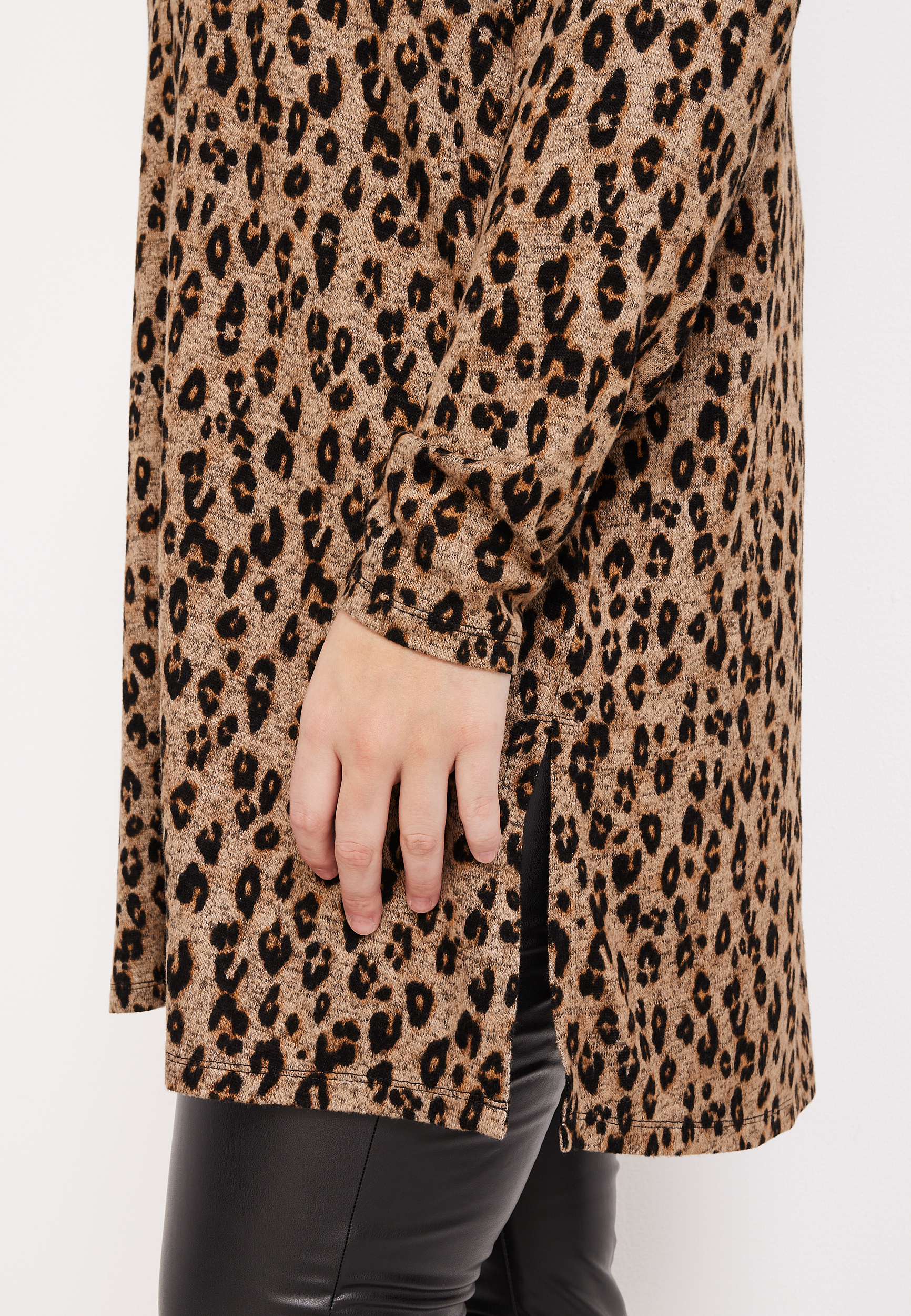 Plus Size Leopard Cardigan, HEATHERED COCOA, large