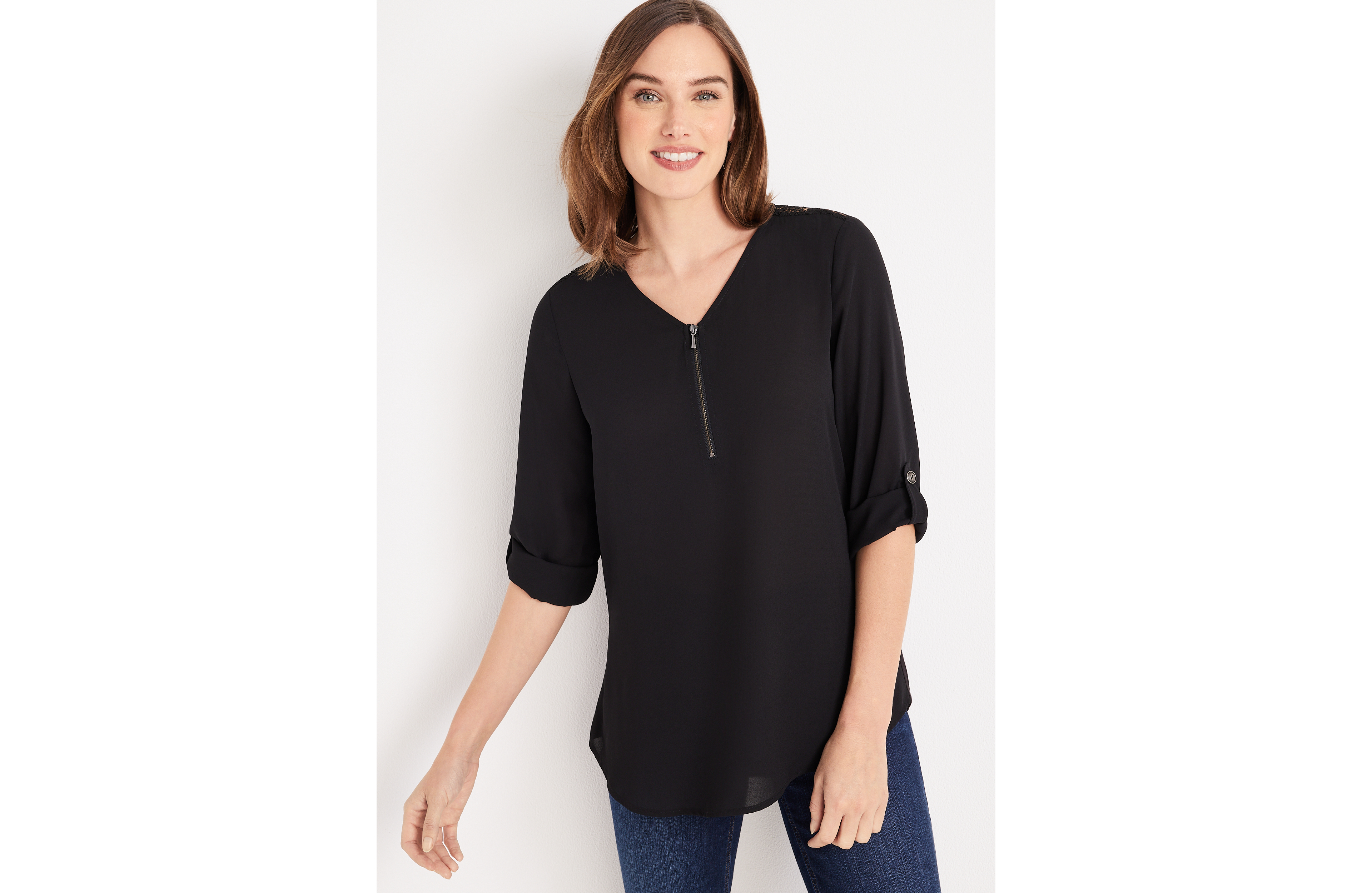 Geneva Zipper Neck Tunic Blouse