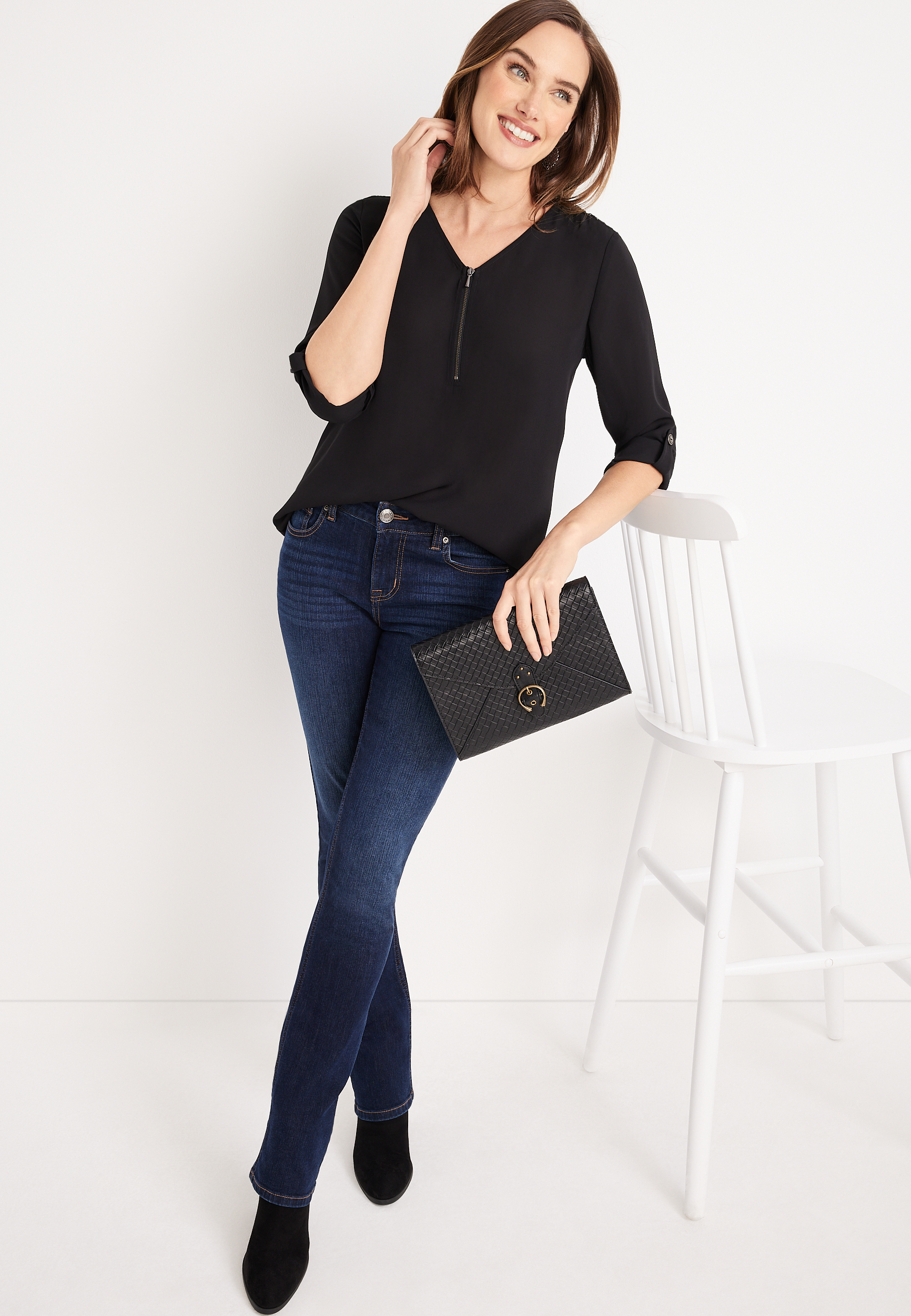 Geneva Zipper Neck Tunic Blouse, C106, large