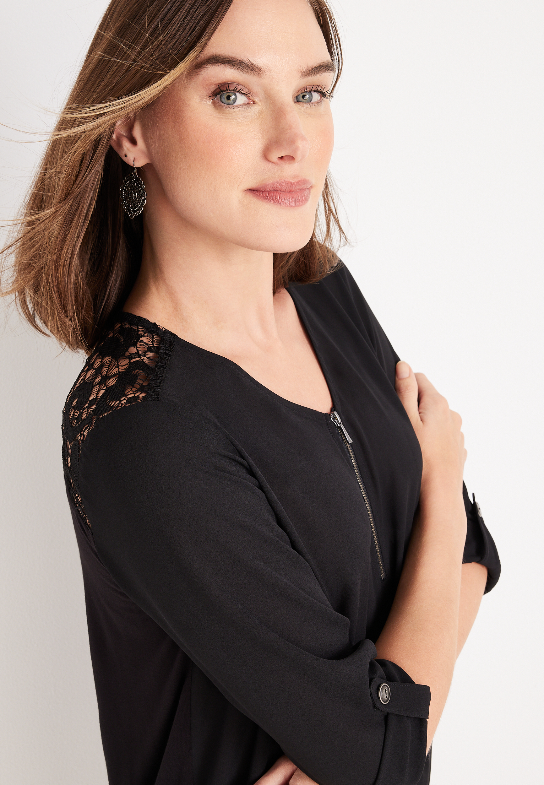 Geneva Zipper Neck Tunic Blouse, C106, large
