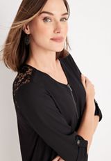 Geneva Zipper Neck Tunic Blouse, C106, small